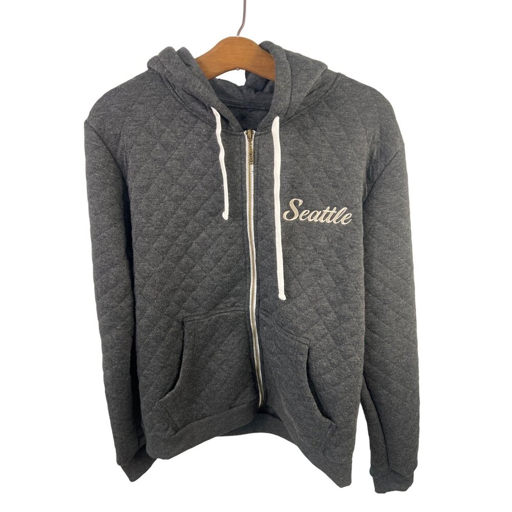 Seattle Full Zip Hoodie Jacket Size Large SOFT Quilted Long Sleeve Dark Gray